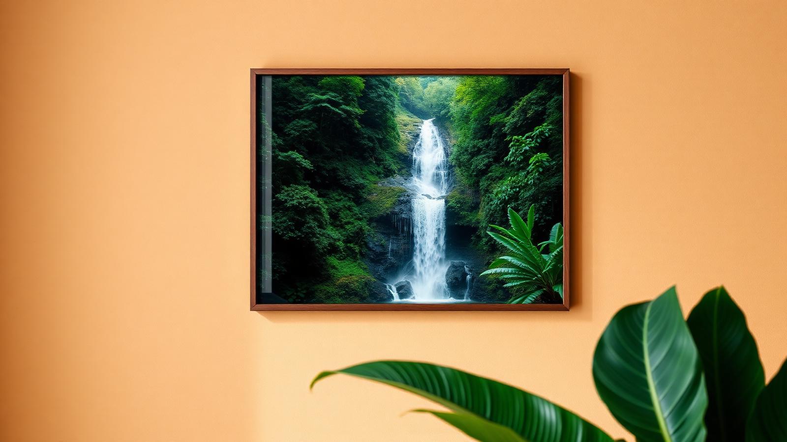 Quadro Mitz com foto de cachoeira em vidro